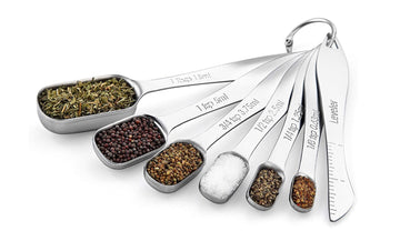 7-Piece:  Heavy Duty Stainless Steel Metal Measuring Spoons for Dry or Liquid with a Leveller